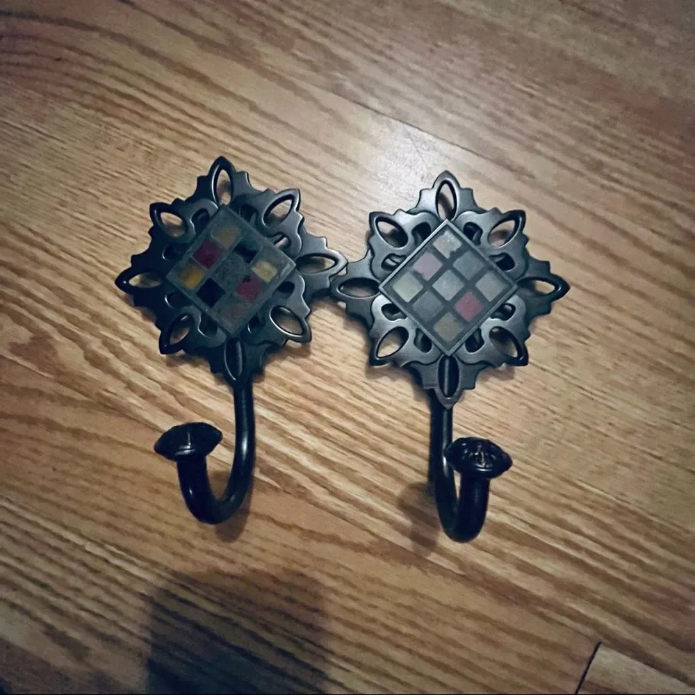 Urban Outfitters Silver With Multicolor Stones 2 Wall Hooks 7x5